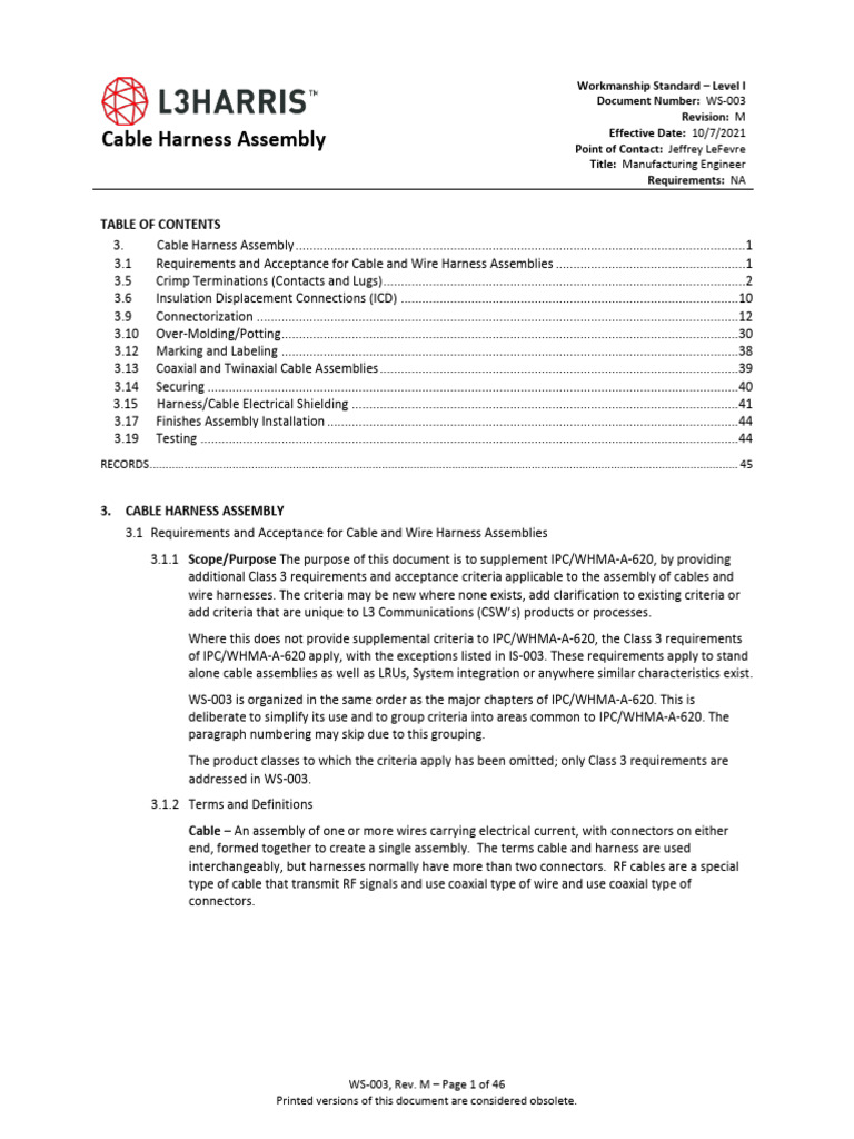 Cable Harness Assembly Standards Guide | PDF | Electrical Connector ...