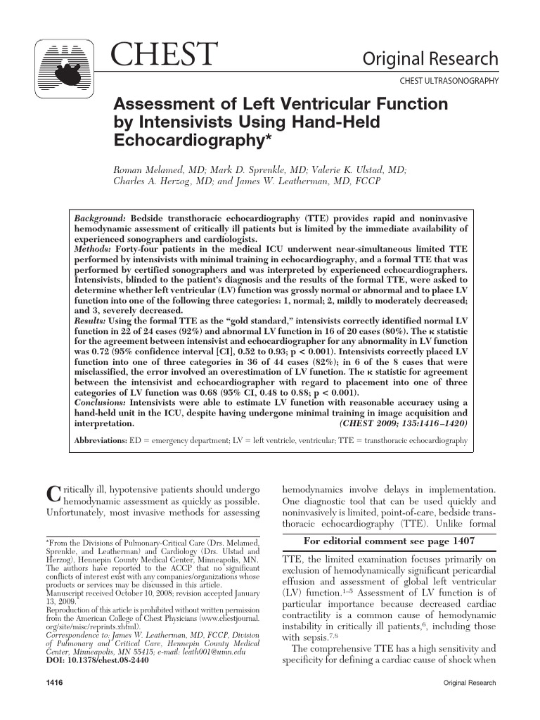 Assessment of Left Ventricular Function by IntensiviDsts Using Hand ...