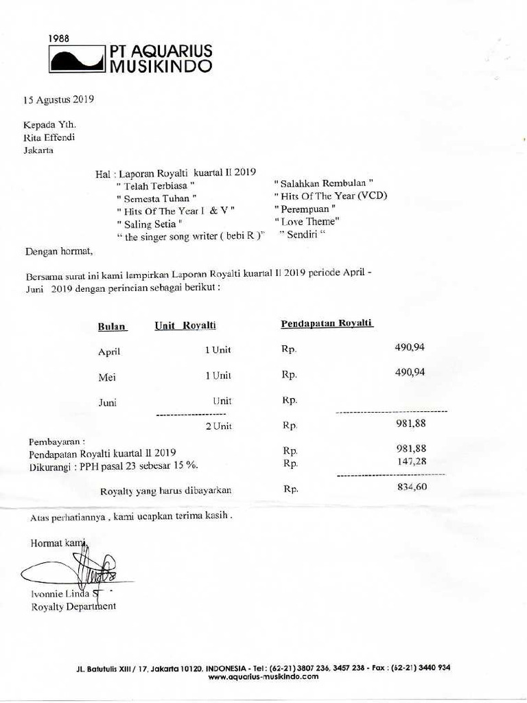 Royalty Report PDF