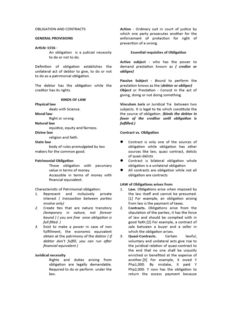 Understanding Obligations and Contracts | PDF | Law Of Obligations ...