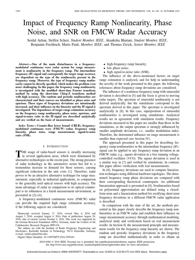 FMCW Radar Accuracy: SNR & Nonlinearity | PDF | Signal To Noise Ratio ...