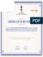 Sample Copy of Startup India Certificate