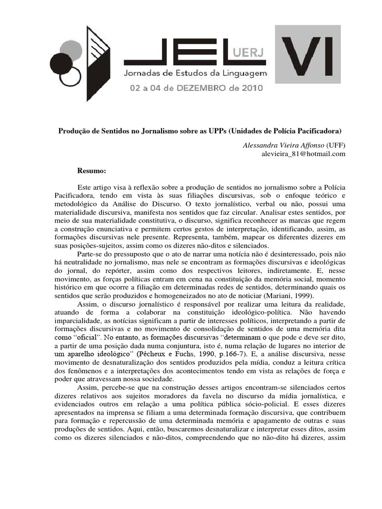Análise do Discurso no Jornalismo UPPs | PDF | Comunicação humana ...