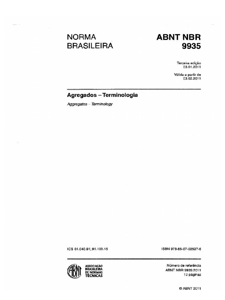 Terminologia de Agregados NBR 9935 | PDF | Concreto | Massa