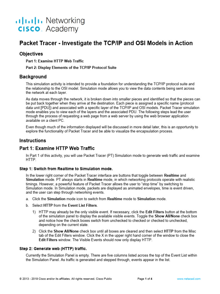 3 5 5 packet tracer investigate the tcp ip and osi models in action