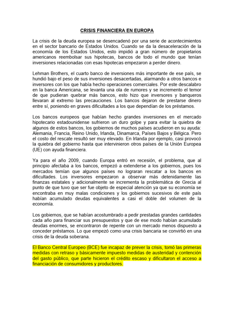 Impacto de la Crisis Financiera en Europa | PDF | Bancos | Euro