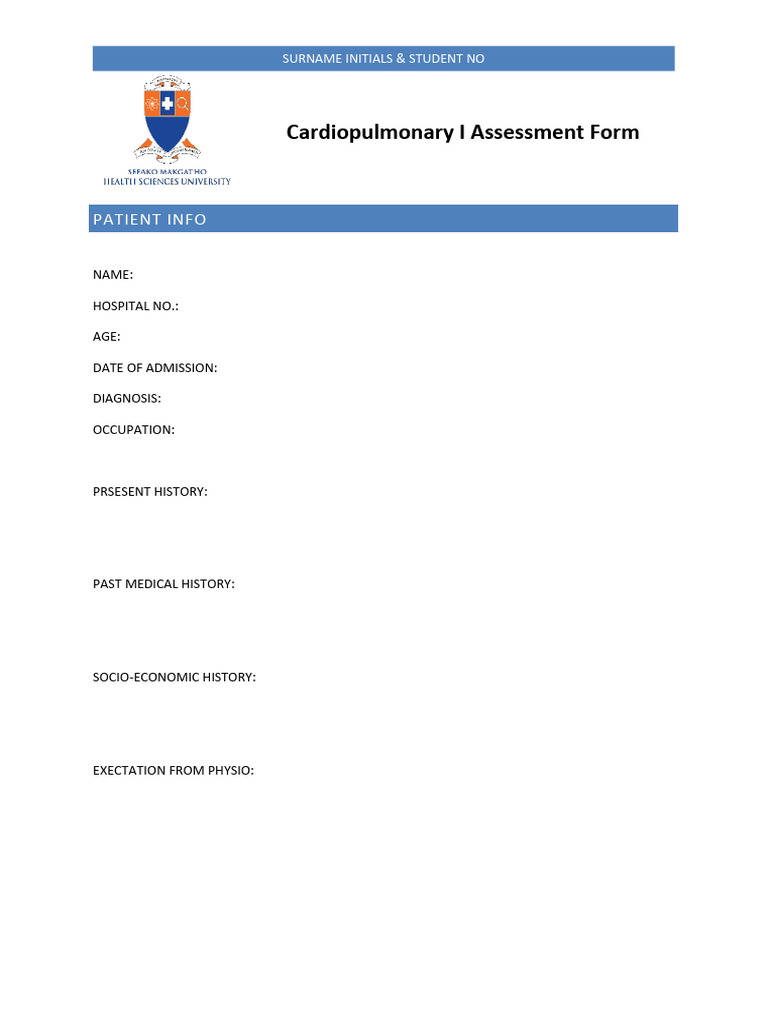 Cardiopulmonary Assessment Form Template | PDF | Thorax | Heart