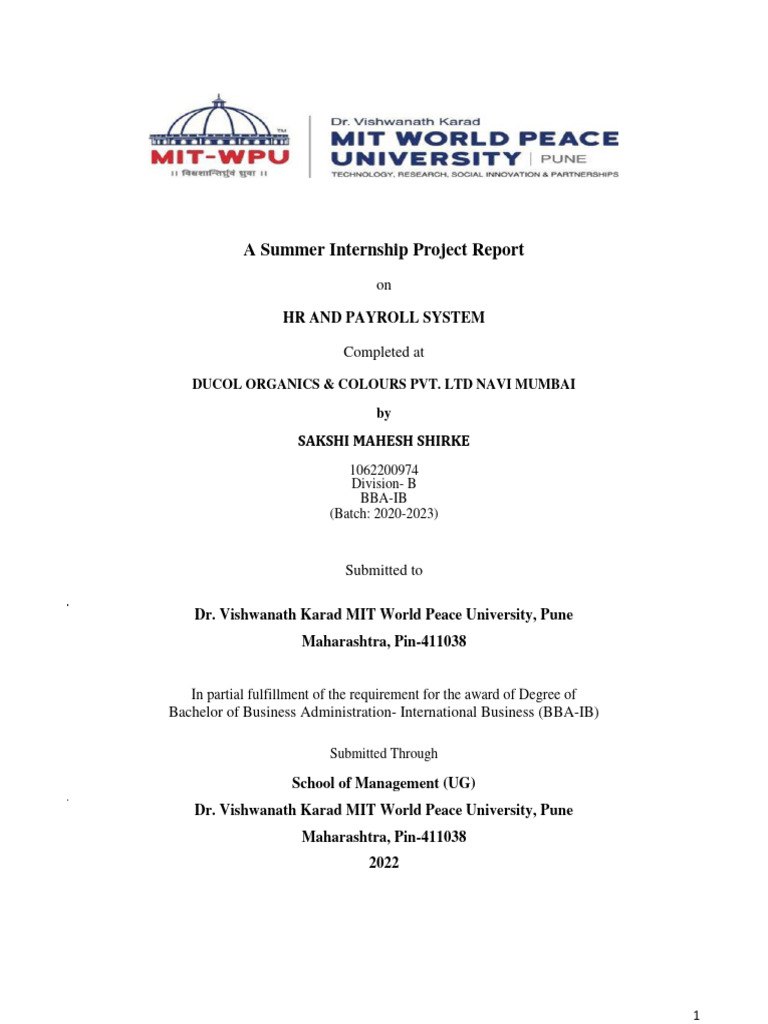 HR and Payroll System Internship Report | PDF | Statistics | Employment