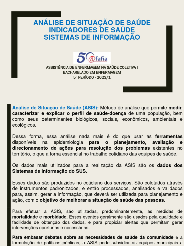 Análise de Situação de Saúde e Indicadores | PDF | Epidemiologia ...
