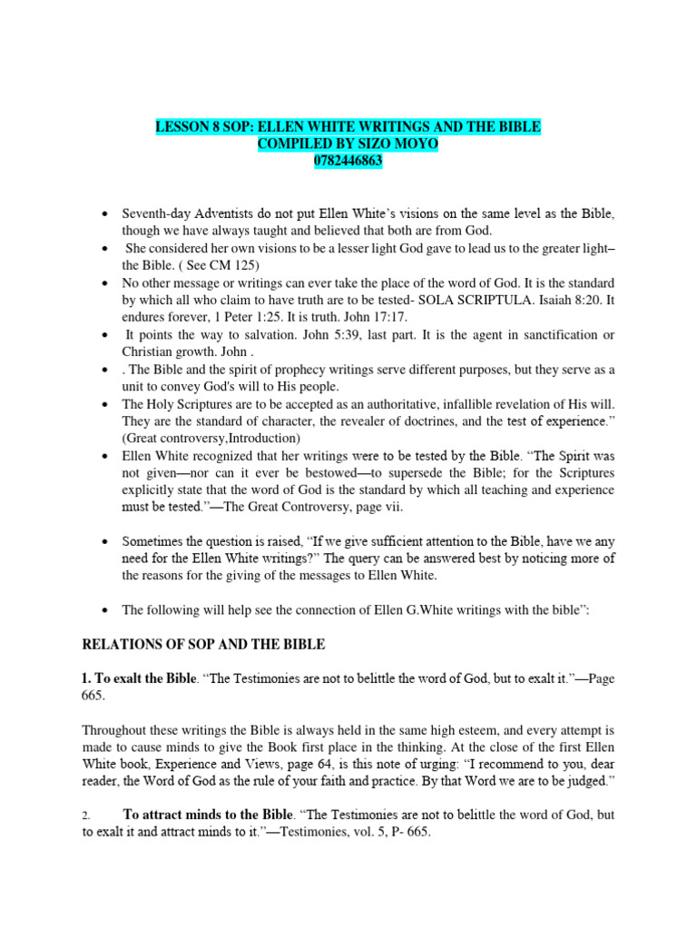 08 Sop Ellen White Writings and The Bible PDF Bible Sola Scriptura