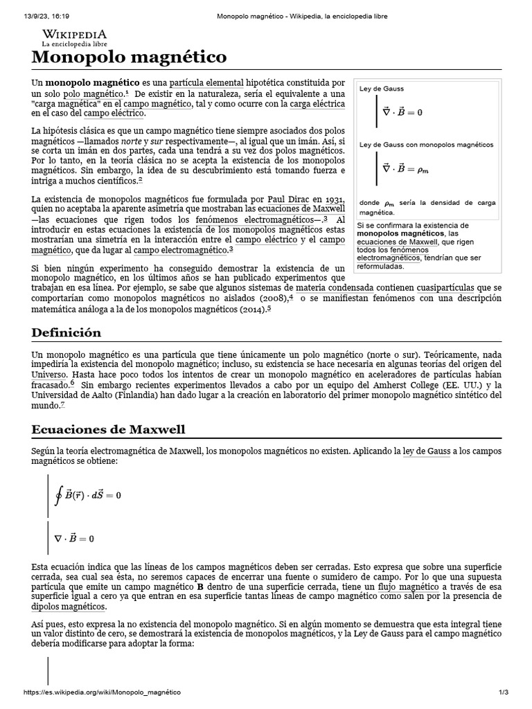 005 Monopolo Magnético Wikipedia, La Enciclopedia Libre PDF Campo