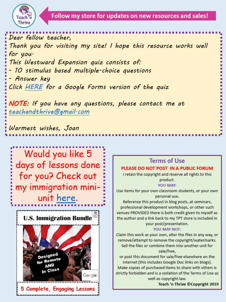 Westward Expansion Quiz | PDF