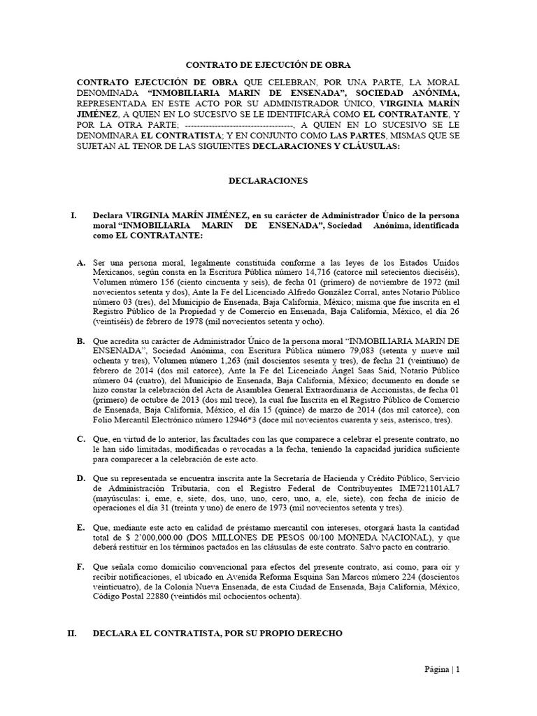 Machote Contrato de Ejecución de Obra | PDF | México | Ley común