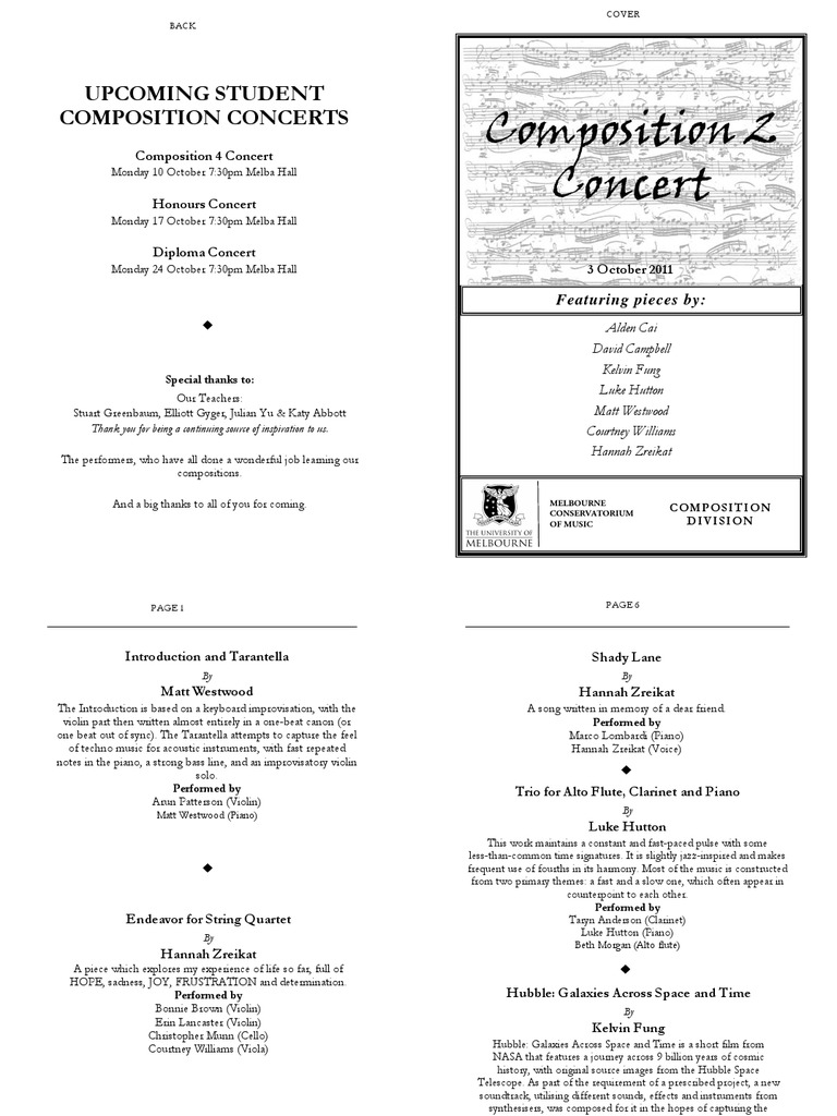 Upcoming Student Composition Concerts | PDF | Violin | Hubble Space ...