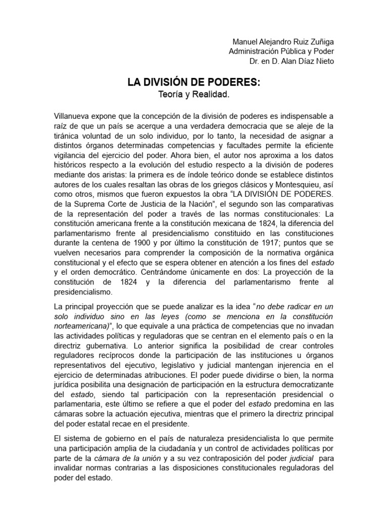 División de Poderes en Democracia | PDF | Separación de poderes ...