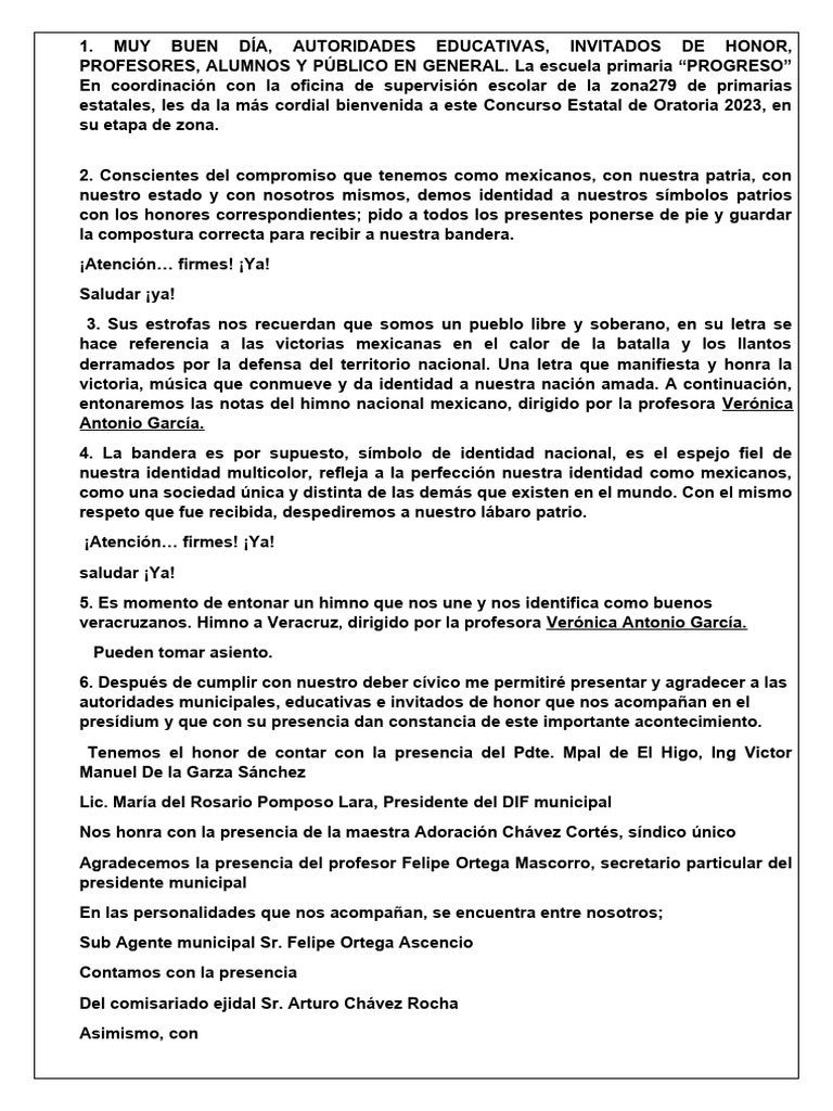 Concurso Estatal de Oratoria 2023 | PDF | Hablar en público