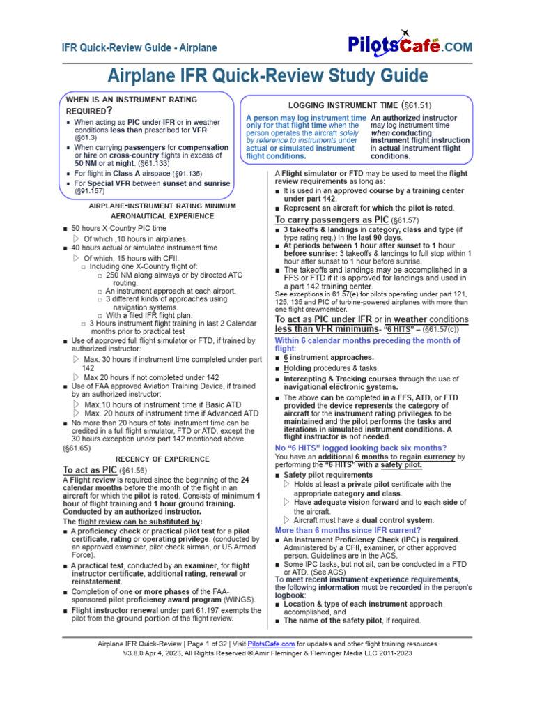 IFR Quick Review Guide for Pilots | PDF | Instrument Flight Rules ...