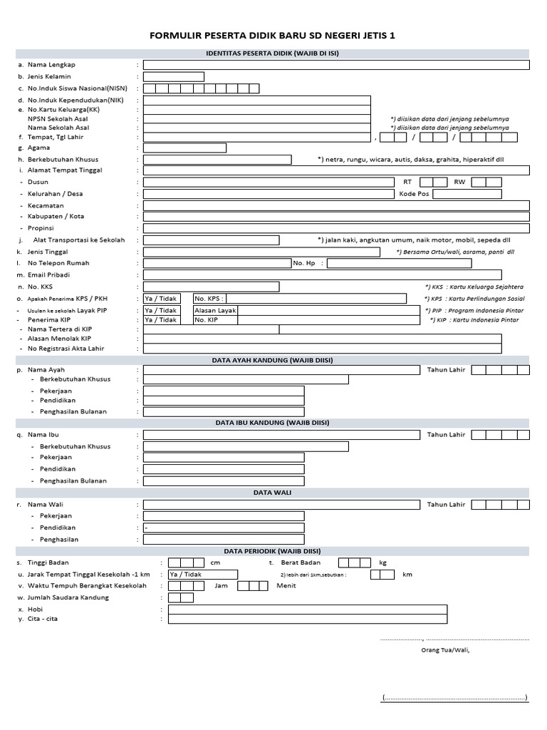 Formulir Peserta Didik Baru Sd Negeri Jetis 1 Pdf