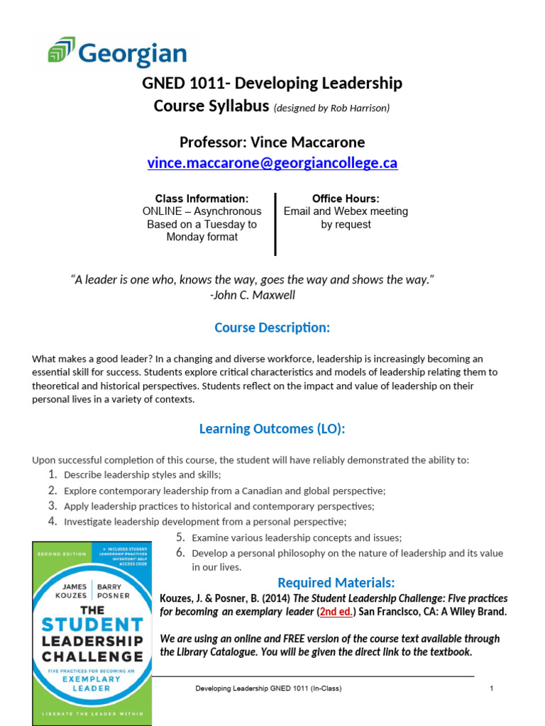GNED 1011 Leadership Course Syllabus | PDF | Leadership | Learning