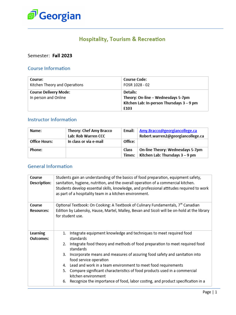 FOSR 1028 Syllabus Fall 2023 Section 2 PDF Cooking Cuisine