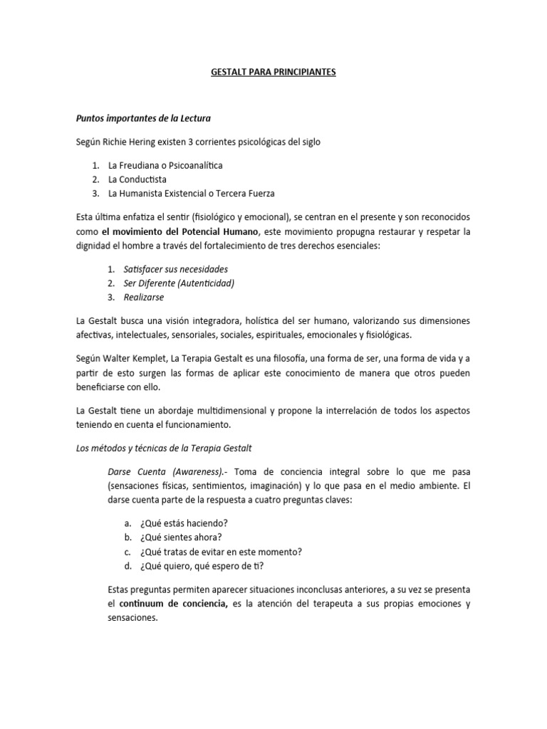 Introducción a la Terapia Gestalt | PDF | Terapia Gestalt | Las emociones