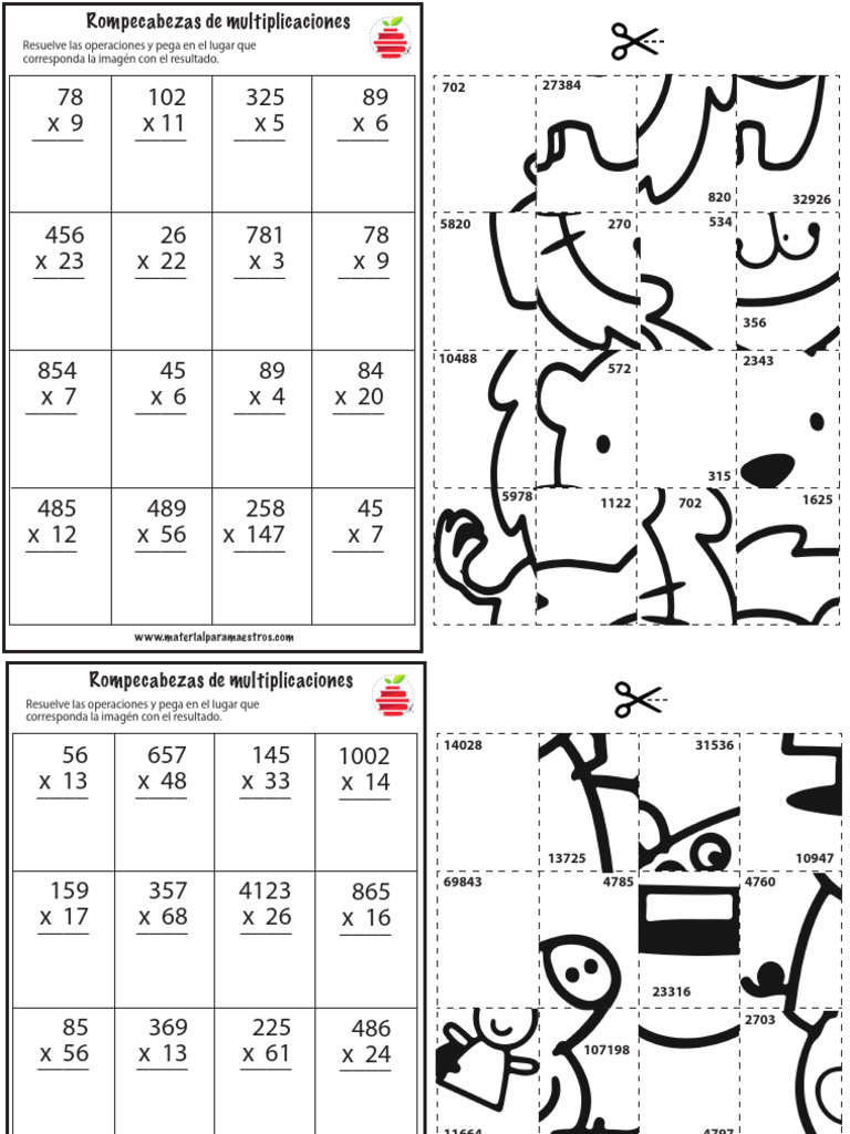 Rompecabezas de Multiplicaciones para Imprimir | PDF