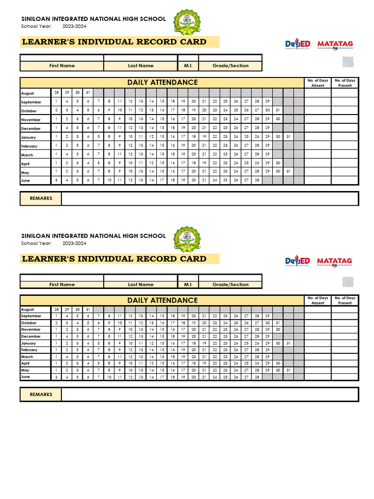 Learner's Individual Record Card 2023-24 | PDF
