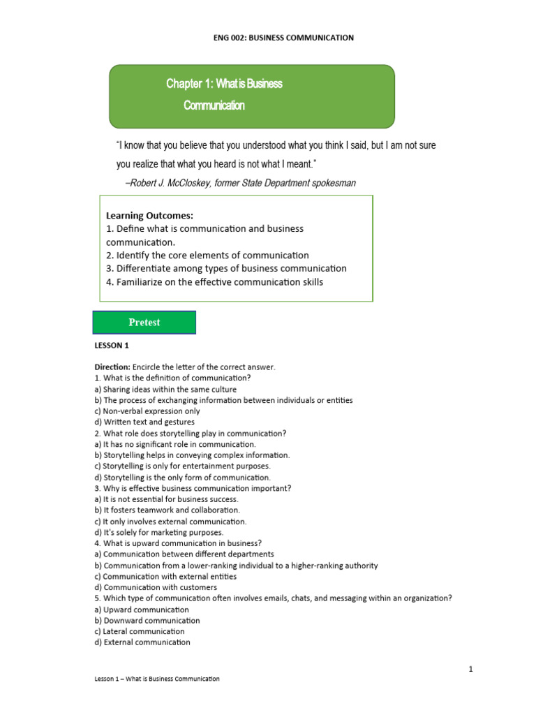 Business Communication Chapter 1 Pdf Communication Information