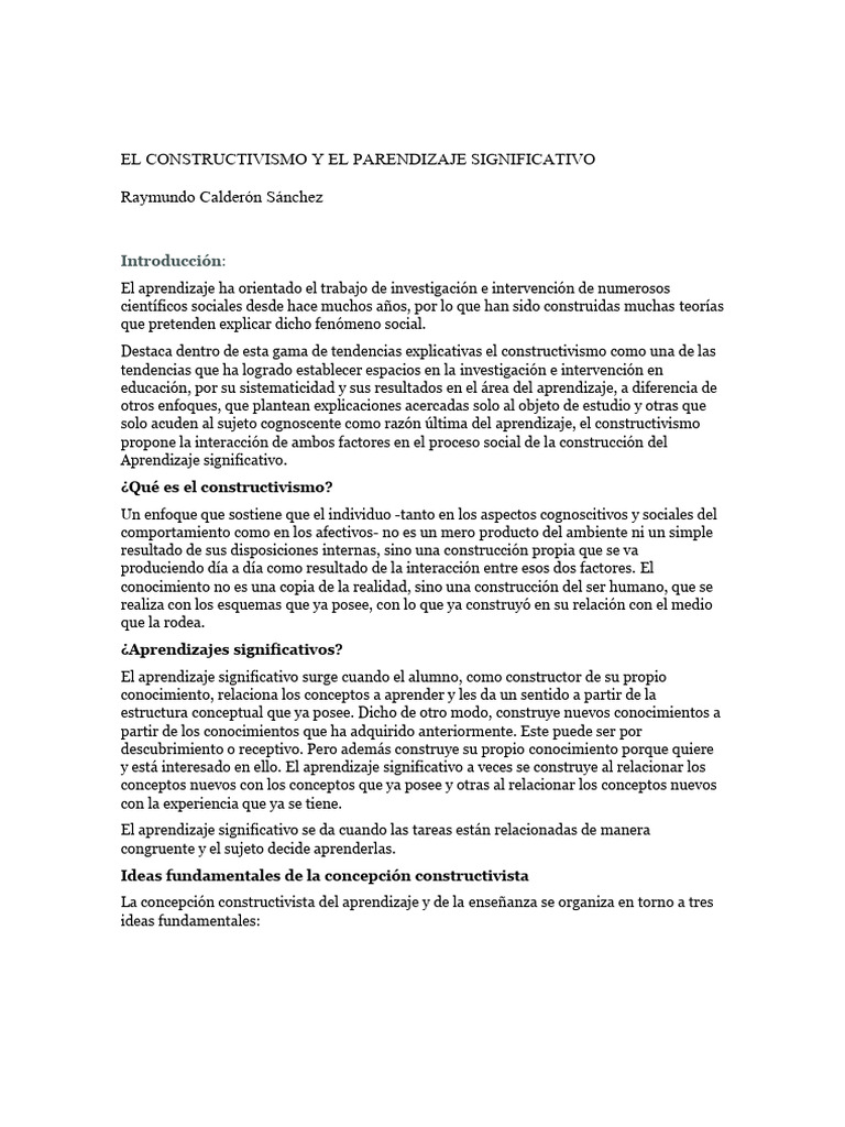 Constructivismo y Aprendizaje Significativo | PDF | Constructivismo ...
