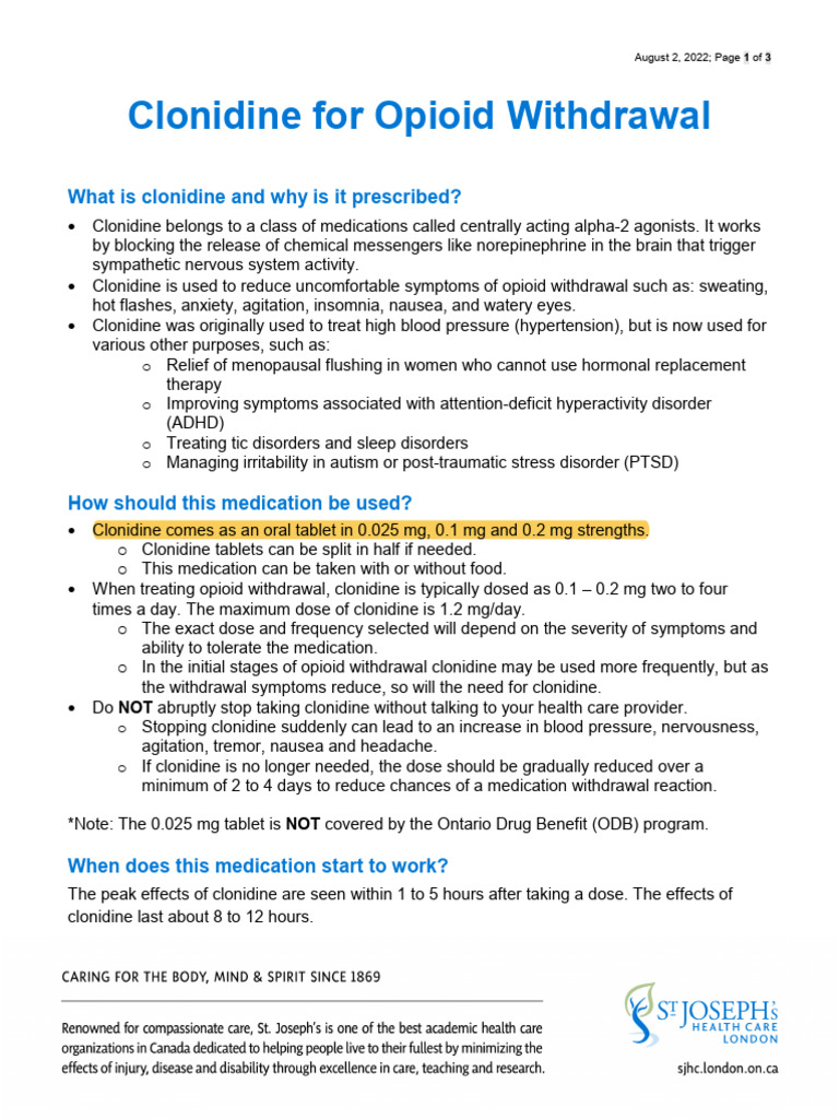 Fact Sheet Clonidine For Opioid Withdrawal PDF Drugs Causes Of