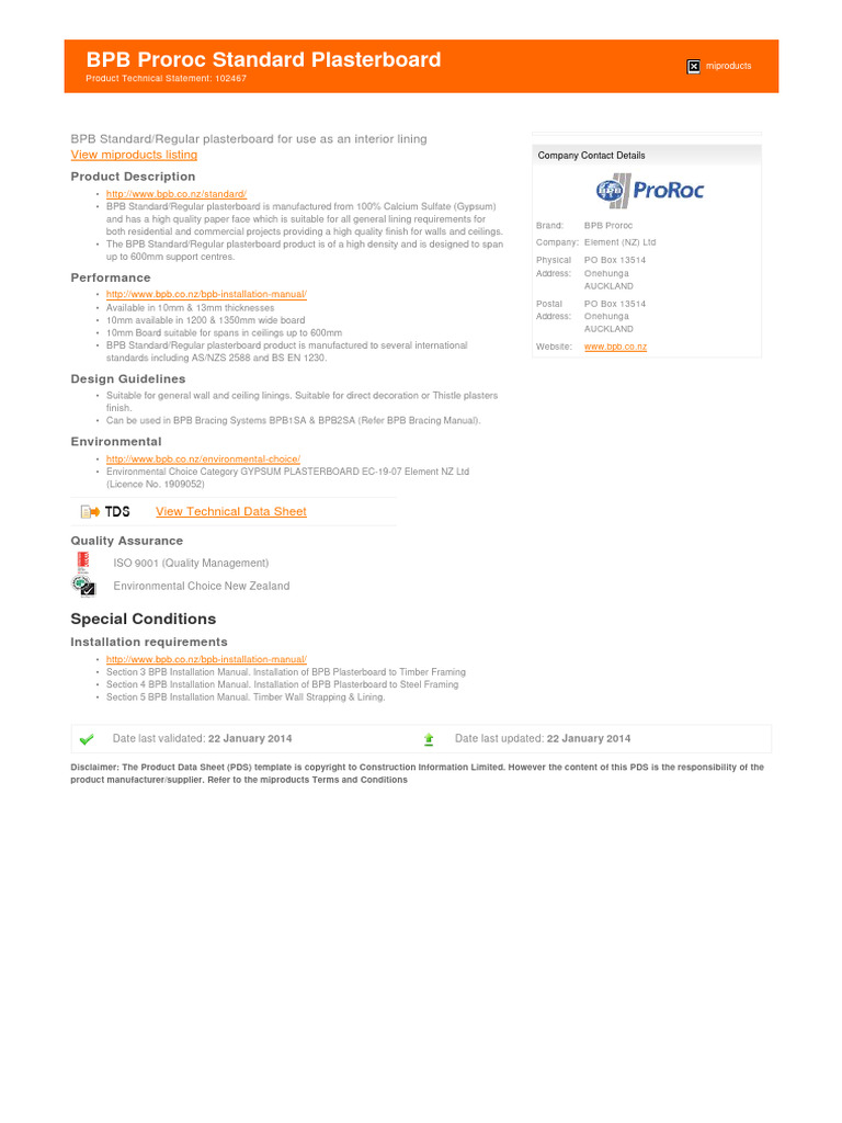 MasterspecPTS - BPB Proroc Standard Plasterboard - 102467 | Download ...