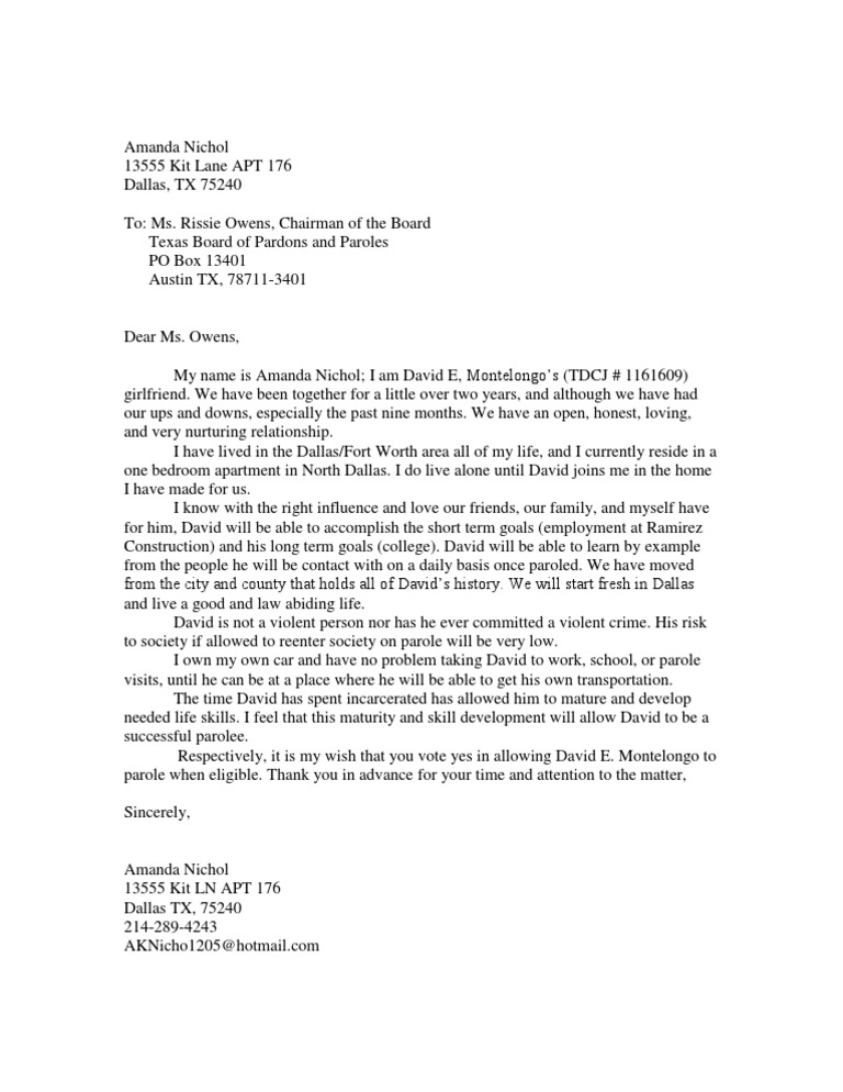 Parole Letter Template Parole Letter Template