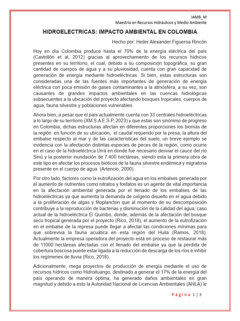 Impacto Ambiental de Hidroeléctricas en Colombia | PDF ...