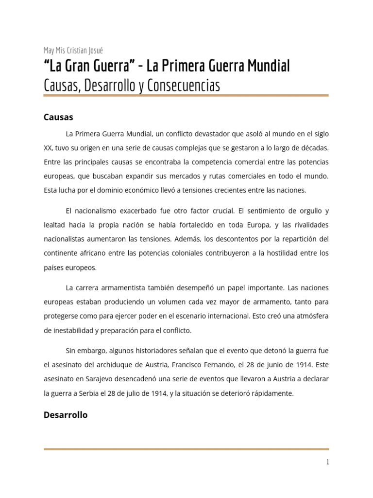 Causas y Consecuencias de la WWI | PDF | Primera Guerra Mundial ...