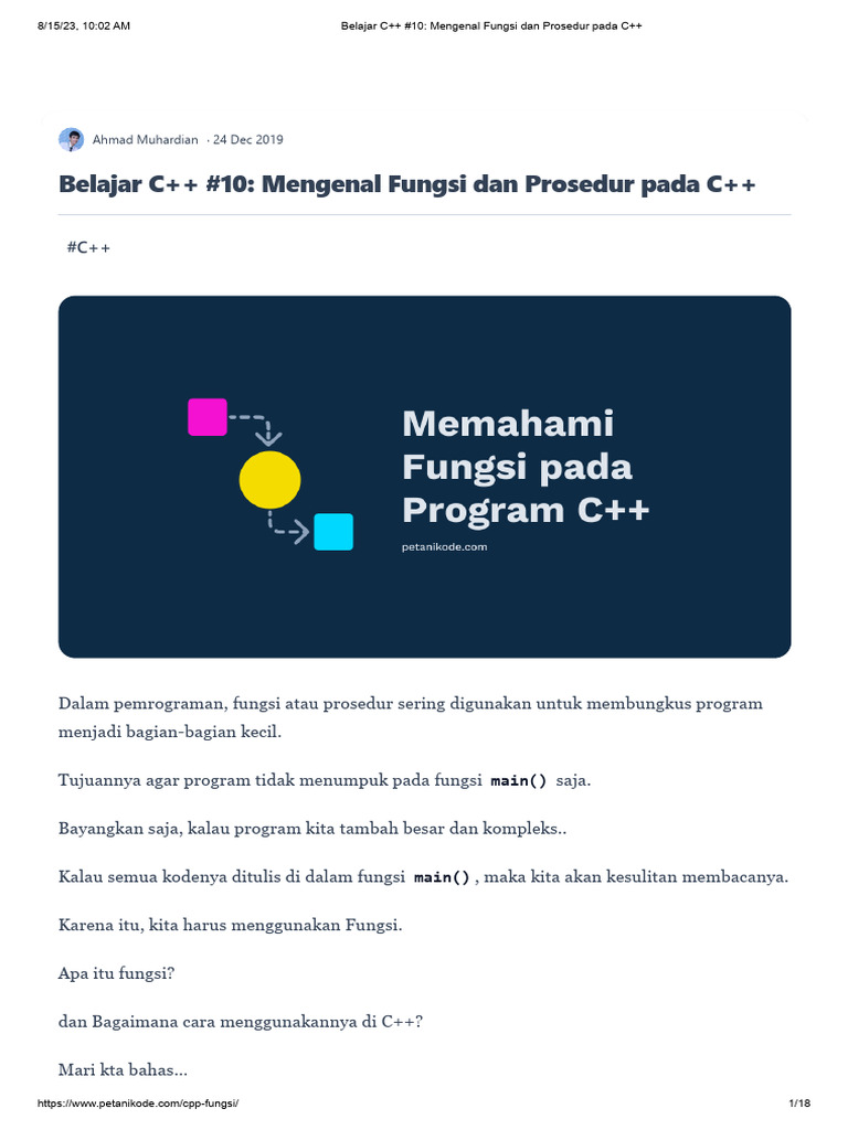Belajar C++ #10 - Mengenal Fungsi Dan Prosedur Pada C++ | PDF
