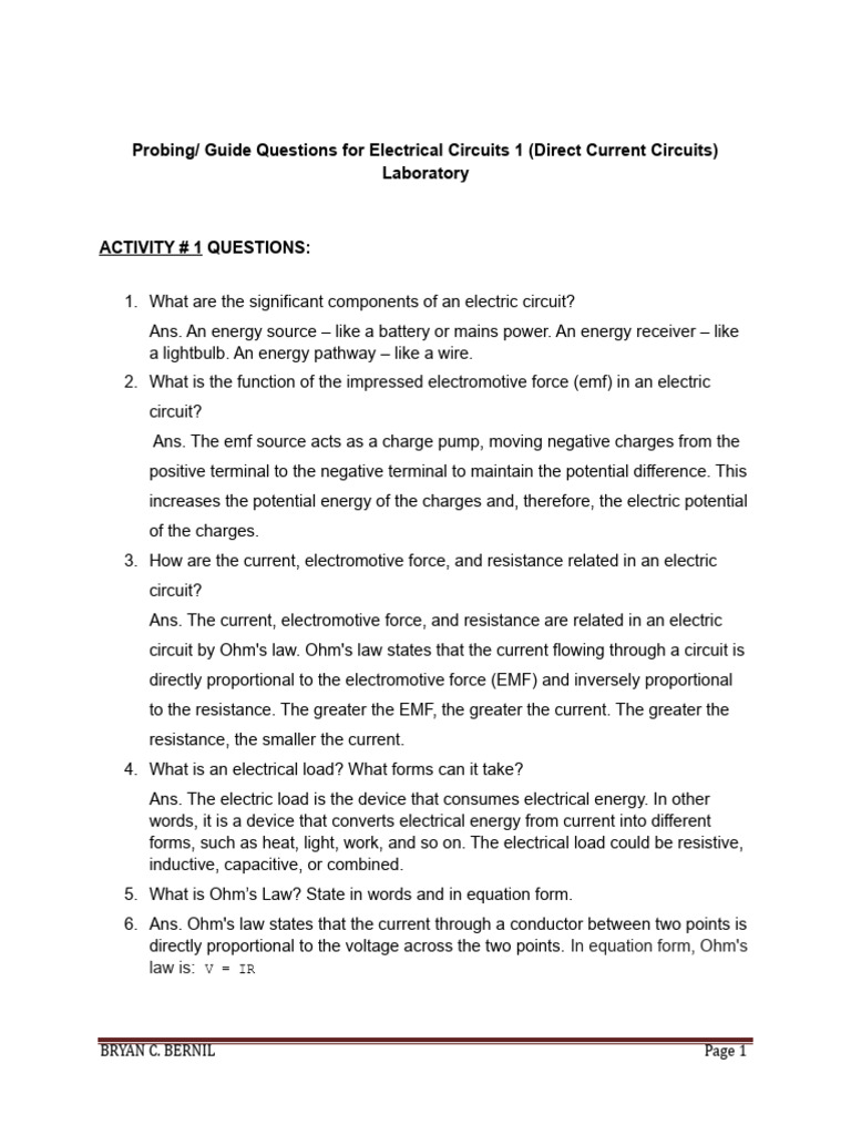 Electrical Circuits Lab Guide Questions | PDF | Electrical Resistance ...