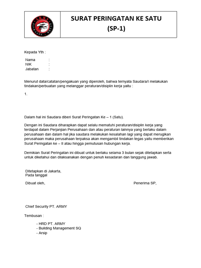 Contoh Surat Peringatan Kerja SP-1 | PDF
