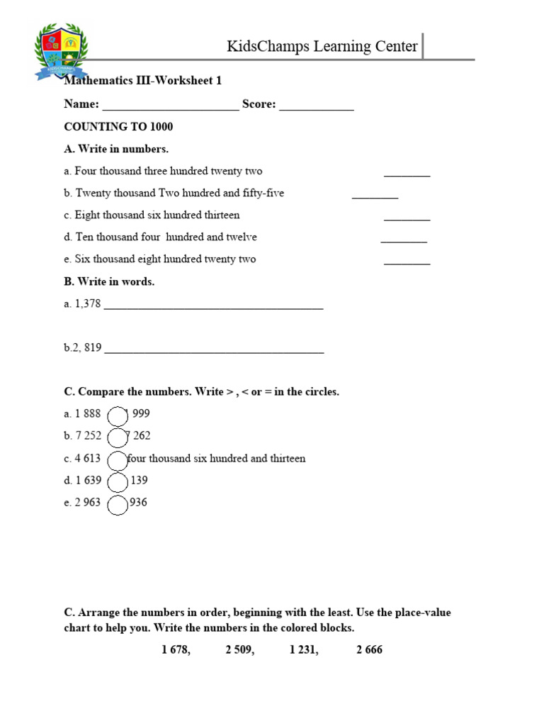 Grade 3 Math Worksheets: Number Skills | PDF | Numbers | Mathematics
