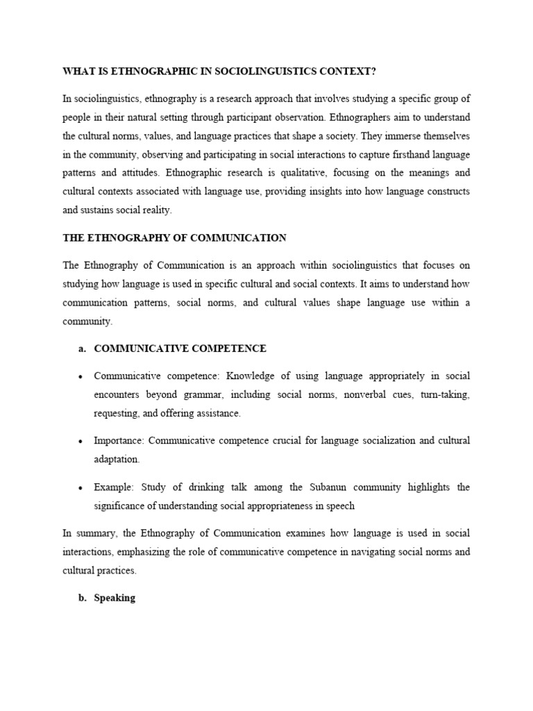Ethnography in Sociolinguistics Explained | PDF | Communication ...