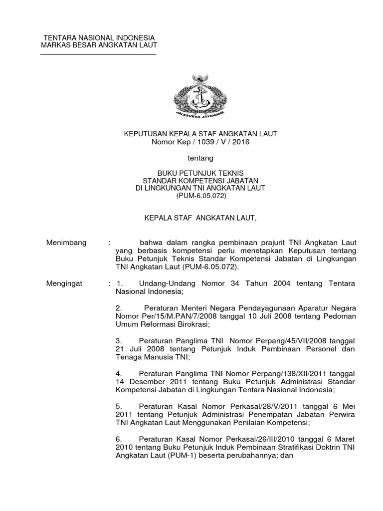 5 buku petunjuk teknis standar kompetensi jabatan di lingkungan tni