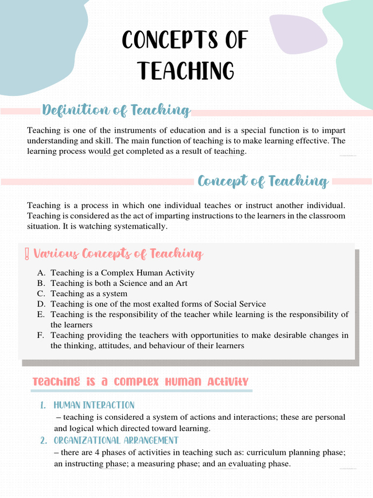 Concepts of Teaching PDF Learning Teachers