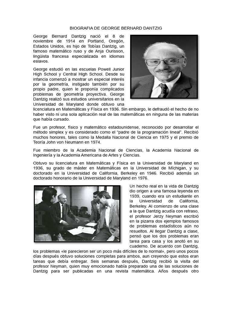 Biografia de George Bernard Dantzig | Descargar gratis PDF | Science