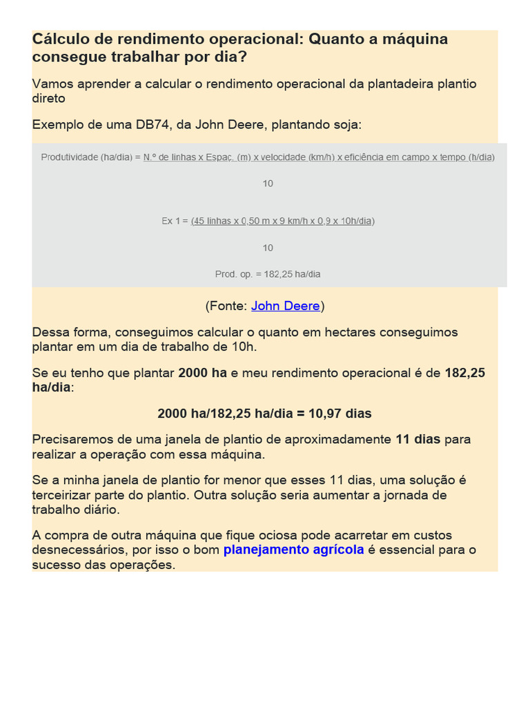 Cálculo de Rendimento Operacional | PDF
