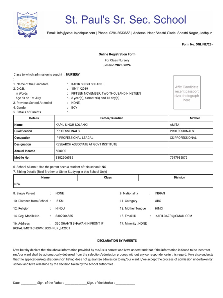 Print Admission Form | PDF | Birth Certificate | Human Rights