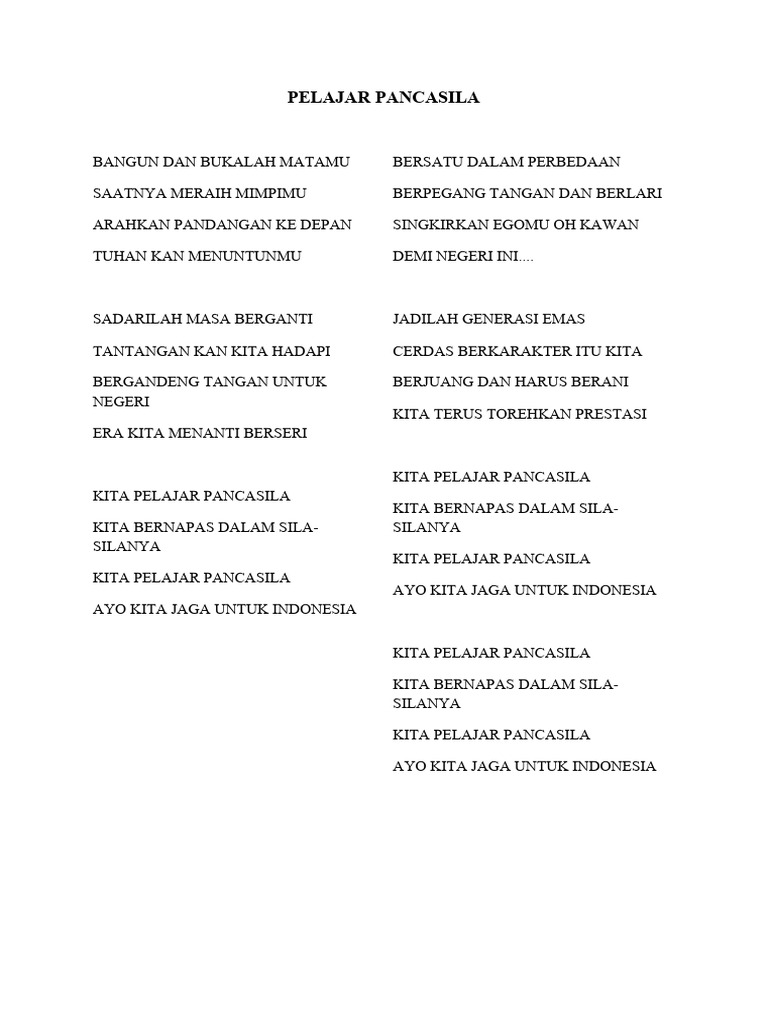 Lirik Lagu Pelajar Pancasila | PDF