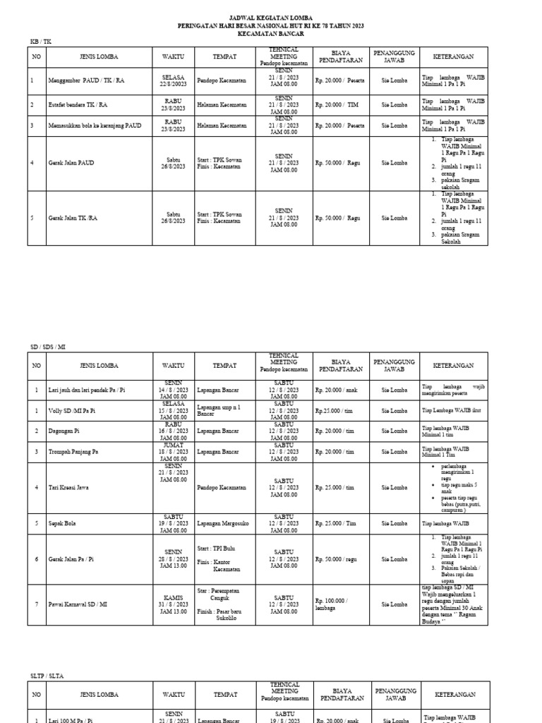 Jadwal Kegiatan Lomba PHBN | PDF