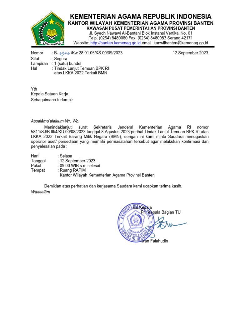 Surat Undangan Penyelesaian Tlhp Bpk 2023 Pdf