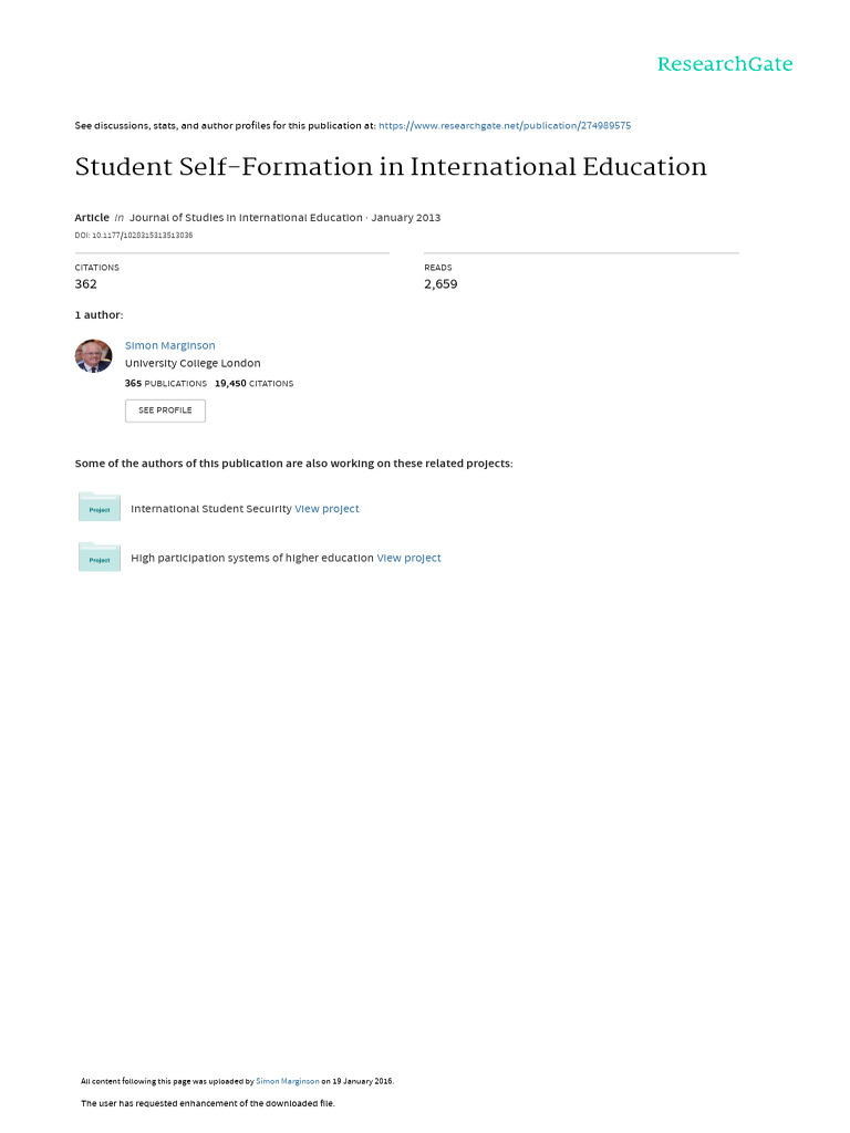 Student Self-Formation in International Education | PDF | Identity ...