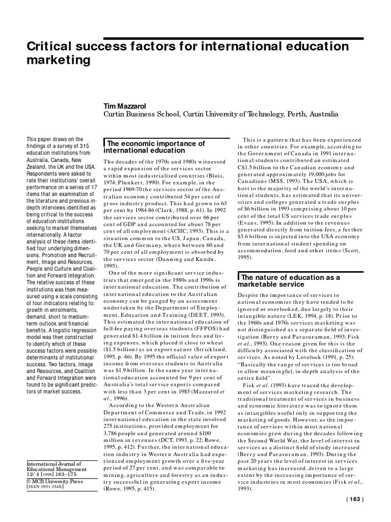 Critical Success Factors For International Education Marketing | PDF