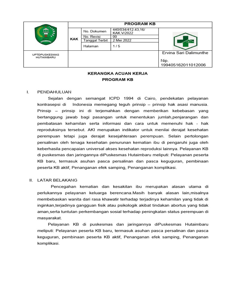 Kerangka Acuan Program Keluarga Berencana | PDF